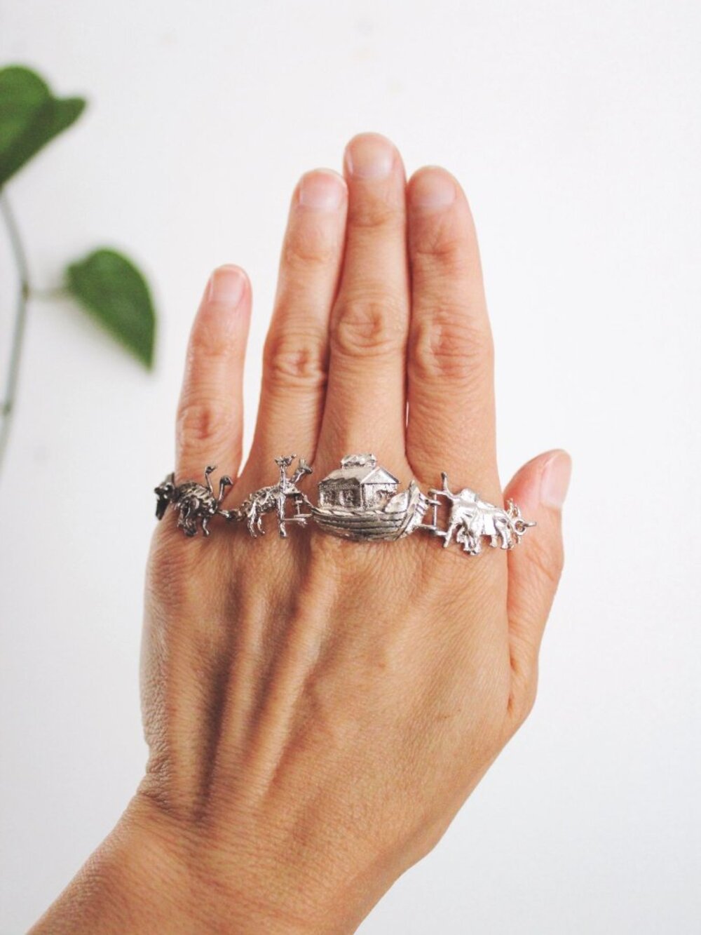 Vintage Sterling Silver Noahs Ark Figural Link Bracelet Animal Figures Mid Centu
